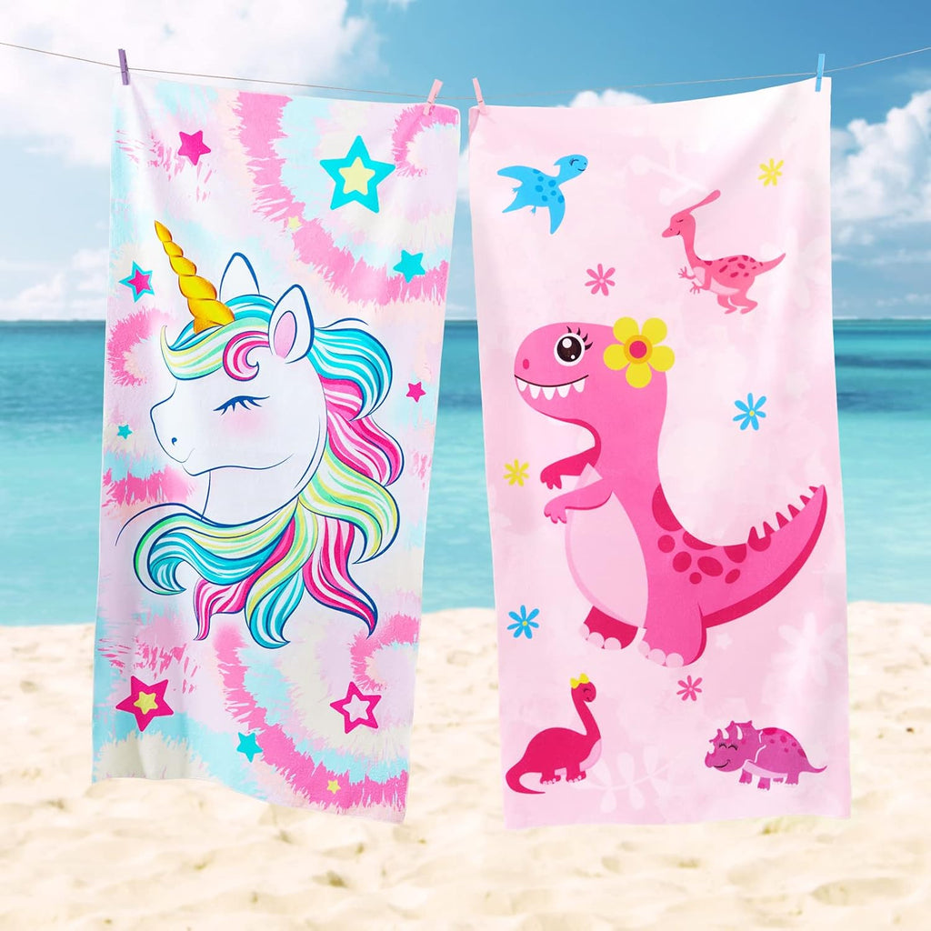 WERNNSAI Dinosaur Kids Beach Towel - Quick-Dry Microfiber, 30” x 60” Ultra-Soft Dino Design for Bath & Travel