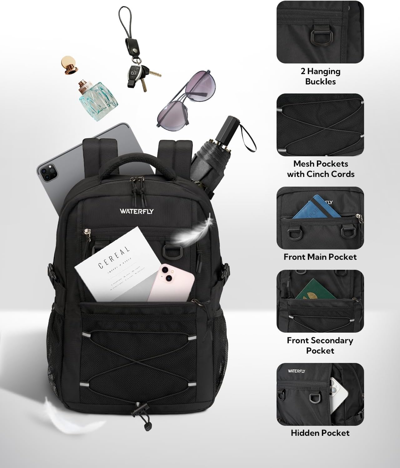 WATERFLY Lightweight 22L Travel Hiking Backpack - Versatile Casual Daypack for Outdoor Adventures