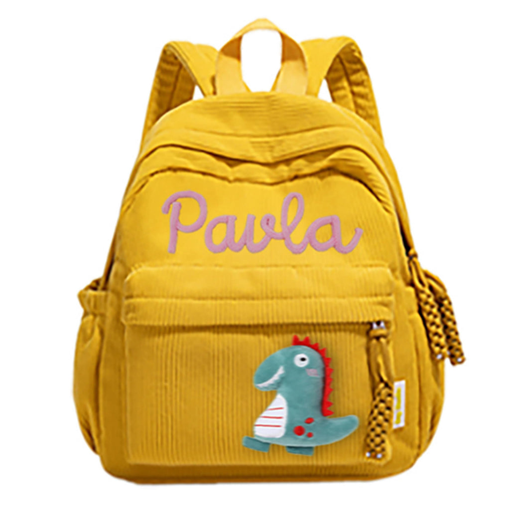 JUPPE Personalized Corduroy Kids Backpack, Custom Name Schoolbag, Preschoolers and Elementary School Students, Available in Medium and Small Sizes, Ages 1-6 or 3-14