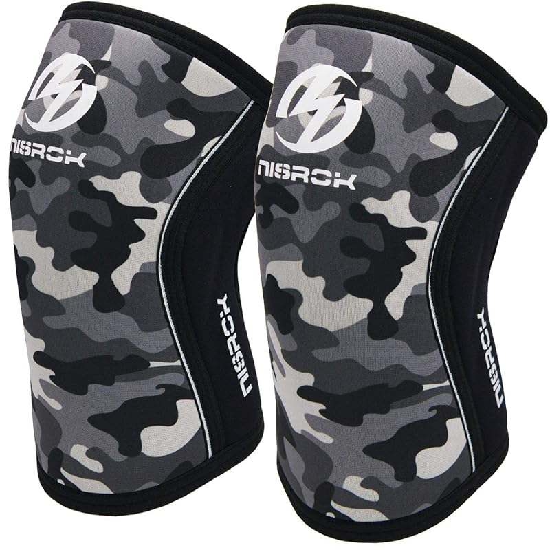 Nisrok 7mm Knee Sleeves - 1 Pair, Camo Gray Large - Neoprene Knee Brace for Cross Training, Weightlifting & Squats
