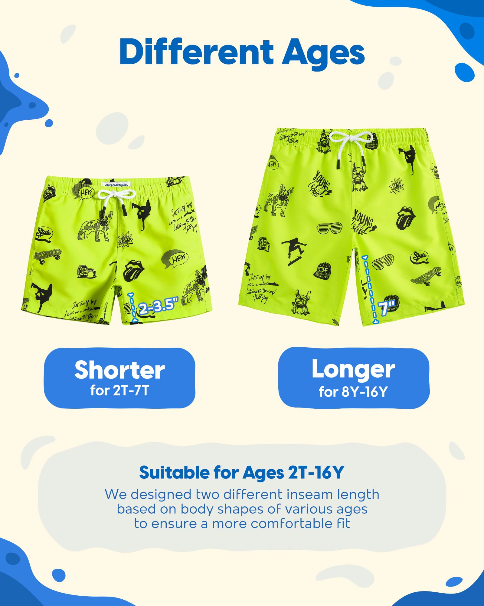 maamgic Boys Swim Trunks Toddler Swim Shorts Little Boys Bathing Suit Swimsuit Toddler Boy Swimwear,Fluorescent Green,5 T