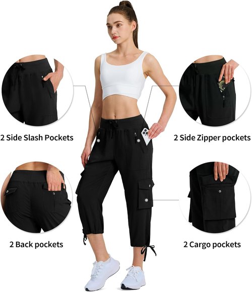 Ksmien Women's Hiking Capris - Quick Dry Lightweight Cargo Pants with 8 Pockets for Travel & Camping