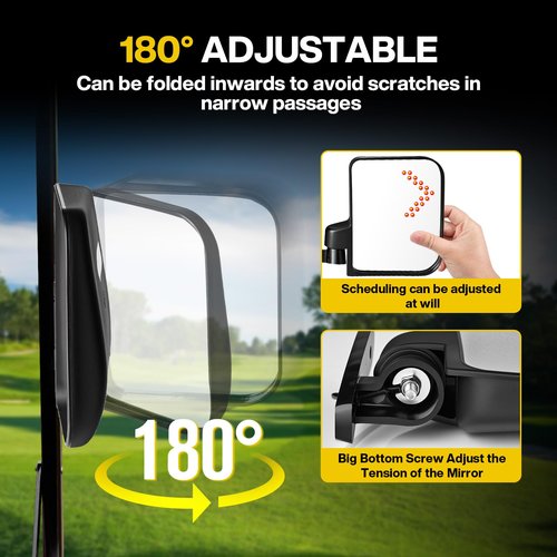 IOOBLBEI Golf Cart Rear View Mirrors, Square Tube Golf Cart Roof Bracket Side Mirrors with Turn Signal Lights, Folding Mirrors for Club Car EZGO Yamaha Kandi, Collision Protection, Street Legal
