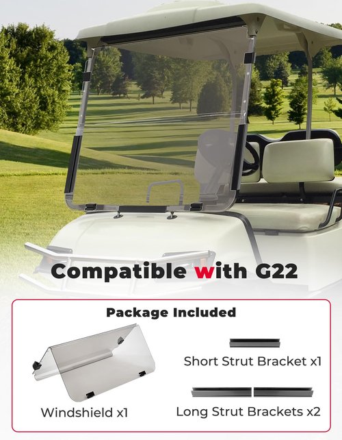 KEMIMOTO Golf Cart Windshield Compatible with G22 (2003-2006), Foldable Replacement Windshield with Anti-UV and Impact Resistant Acrylic (Tinted)