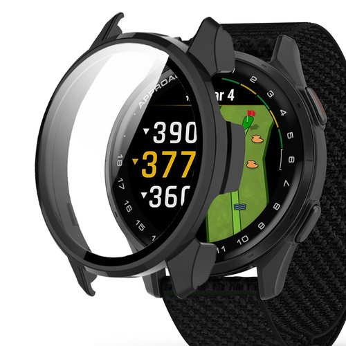 Compatible for Garmin Approach S50 Case, Lamshaw Hard PC Case with Tempered Glass Screen Protector Compatible with Garmin Approach S50 (2 Pack-Black+Black)