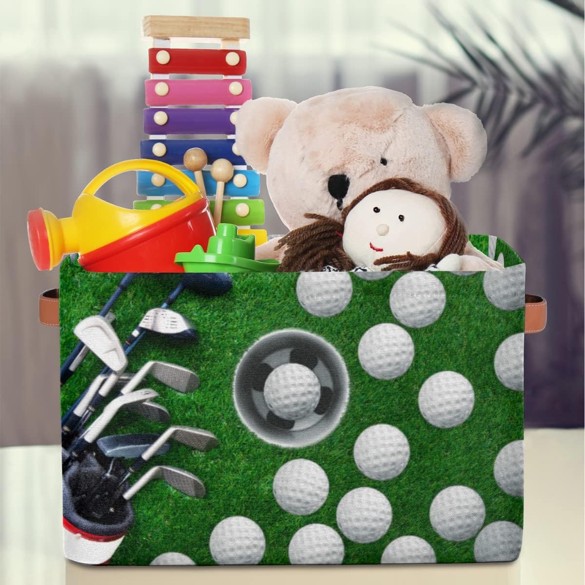 Skiennix Golf Ball Storage Basket - Foldable Fabric Organizer with Handle | Ideal for Home & Office