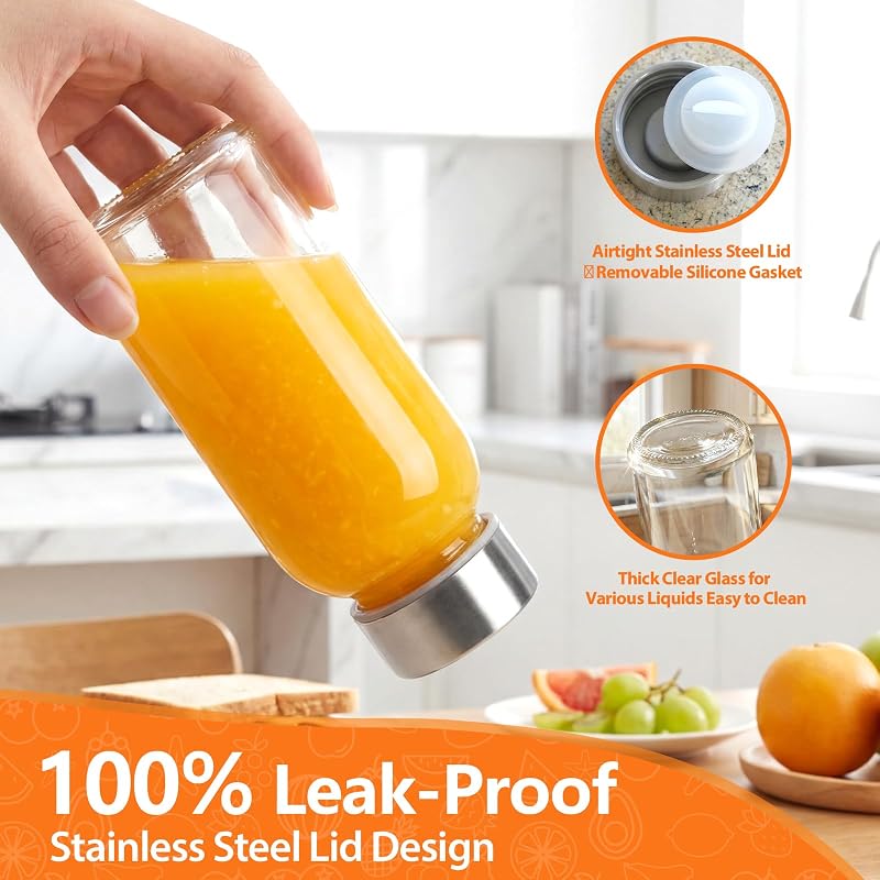 8 oz Glass Bottles with Stainless Steel Lids 4 Pack - Clear BPA-Free Reusable Juice Bottles (Variation: 8oz Clear Glass 4 Pack)