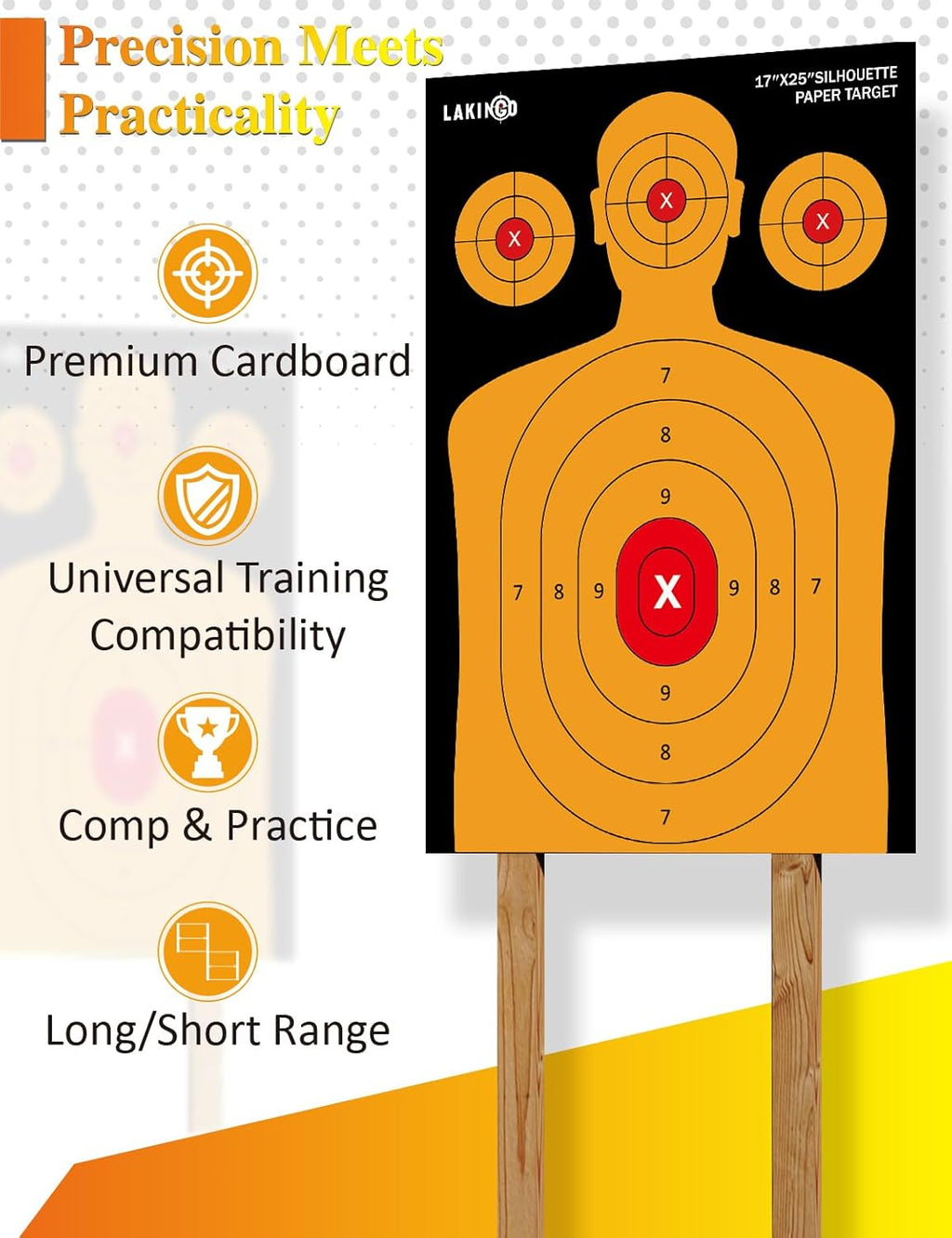 **LAKINGO High-Visibility Shooting Targets - 12x18 Inch Silhouette for Pistol, Rifle & Airgun**