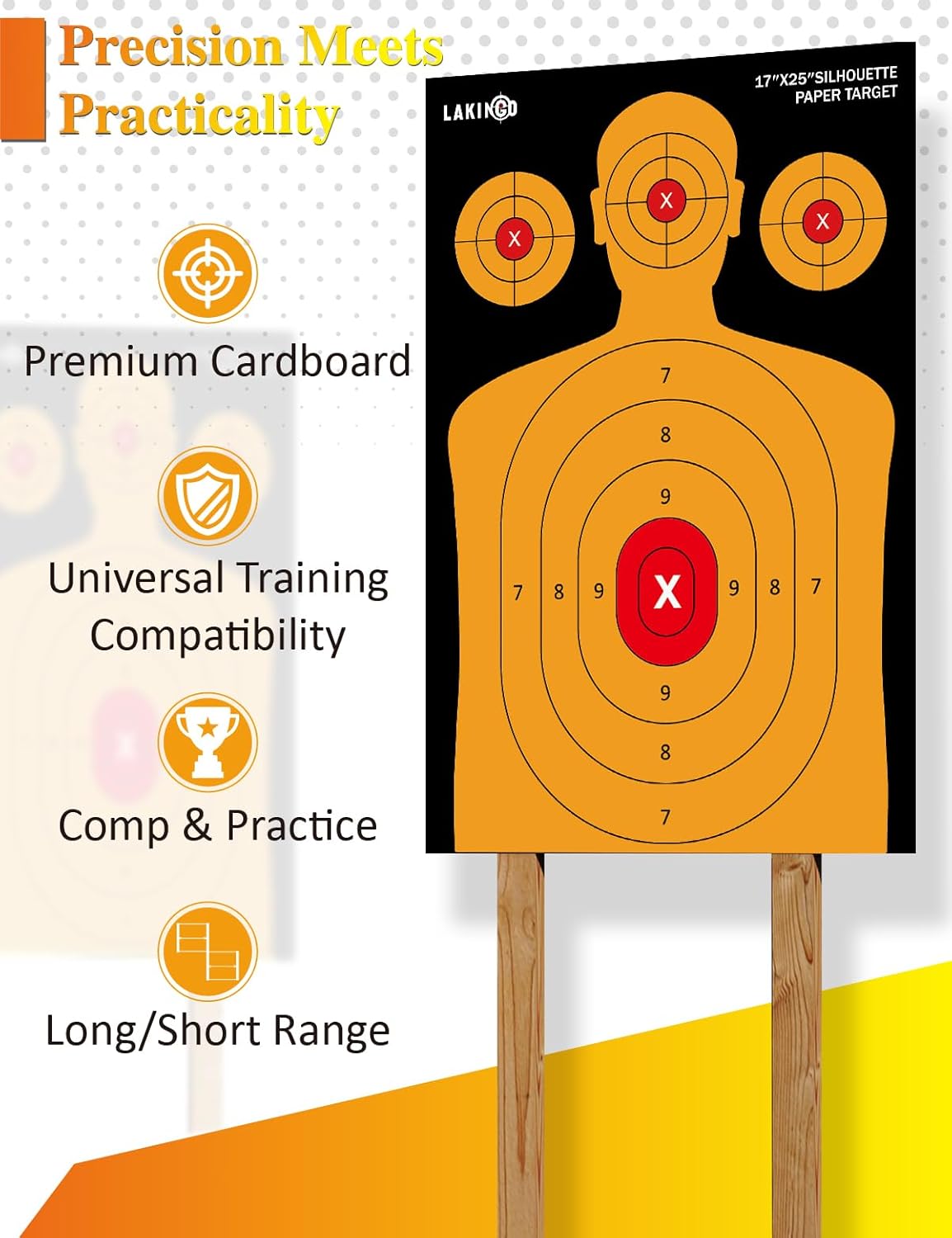 **LAKINGO High-Visibility Shooting Targets - 12x18 Inch Silhouette for Pistol, Rifle & Airgun**