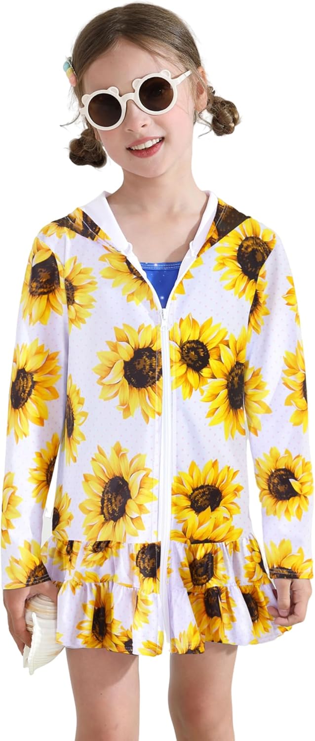 Skiennix Girls Swim Cover-Up Dress - Long Sleeve Hooded Bathing Suit Robe for Pool & Beach | Sizes 4-10Y