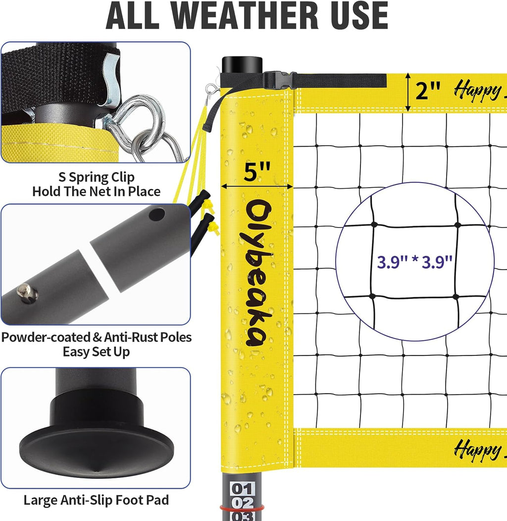 Skiennix 20ft Portable Outdoor Volleyball Net Set - Adjustable Heavy Duty Poles, Durable PE Net & Volleyball Included