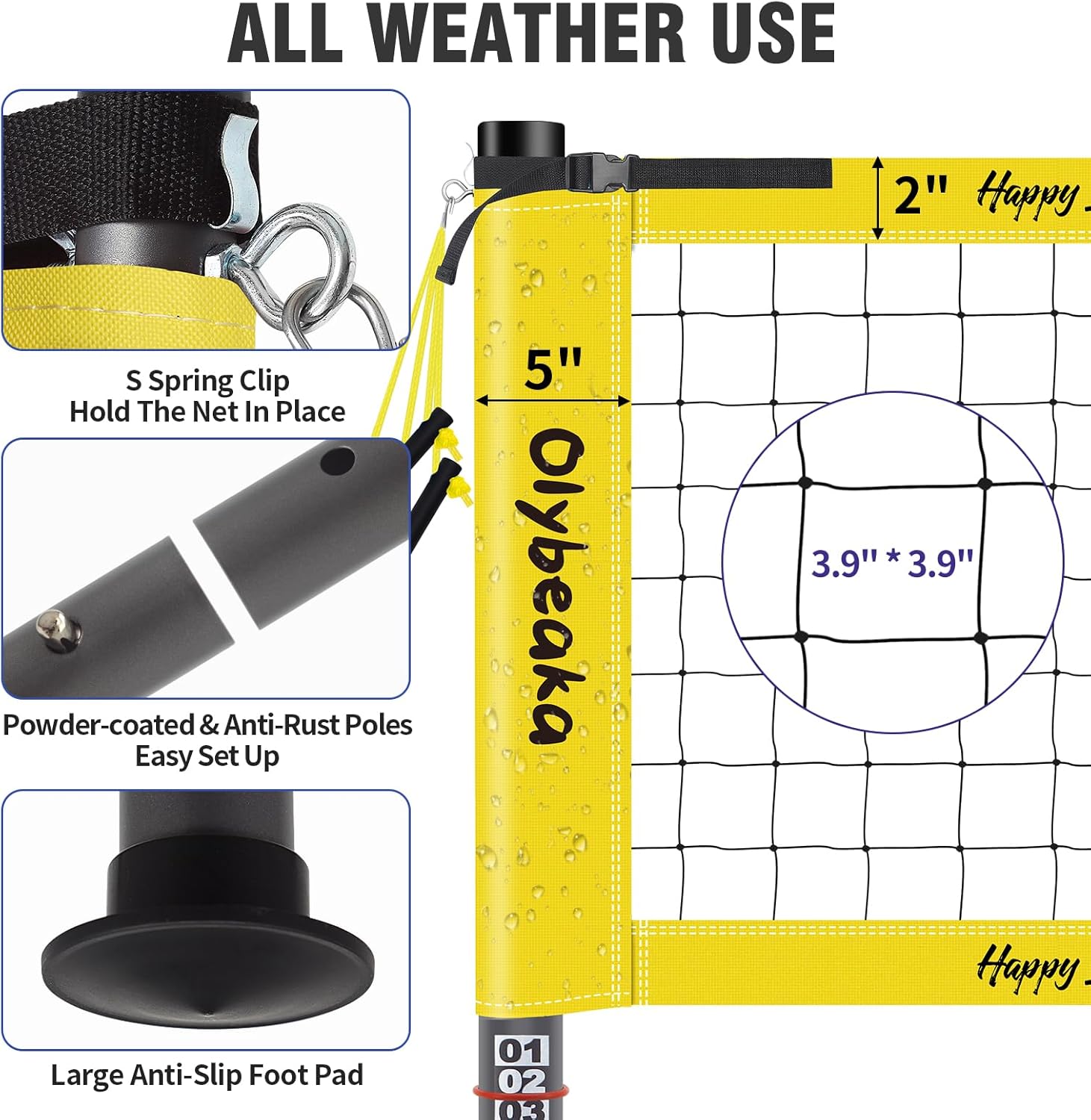 Skiennix 20ft Portable Outdoor Volleyball Net Set - Adjustable Heavy Duty Poles, Durable PE Net & Volleyball Included