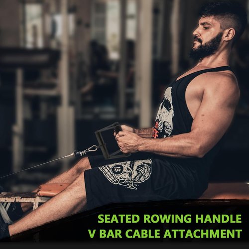 Double D Row Handle - Cable Attachment for Weight Training - Steel with Non-Slip Rubber Grip (Black)