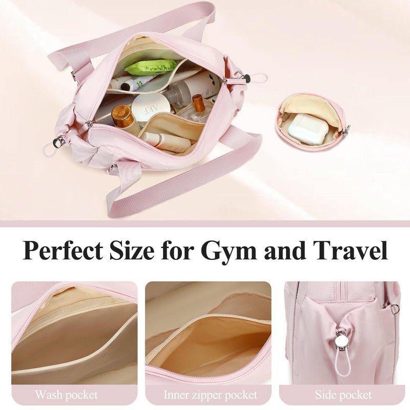 CAMTOP Mini Gym Bag for Women, Small Gym Tote Bag Puffy Quilted Sports Duffel Bag with Wet Compartment and Coin Purse Duffel Bags Dance Yoga Workout Bag for Gifts (All Coral Pink, Mini-12.6")
