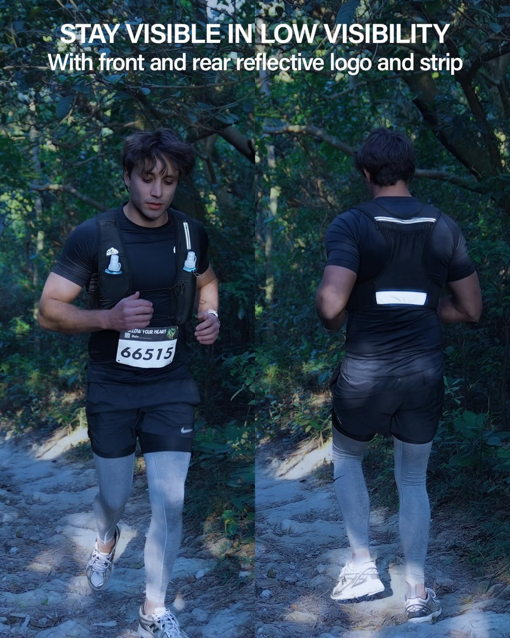 Skiennix Running Hydration Vest - Adjustable Chest Straps & 500ml Soft Flask | Lightweight & Reflective