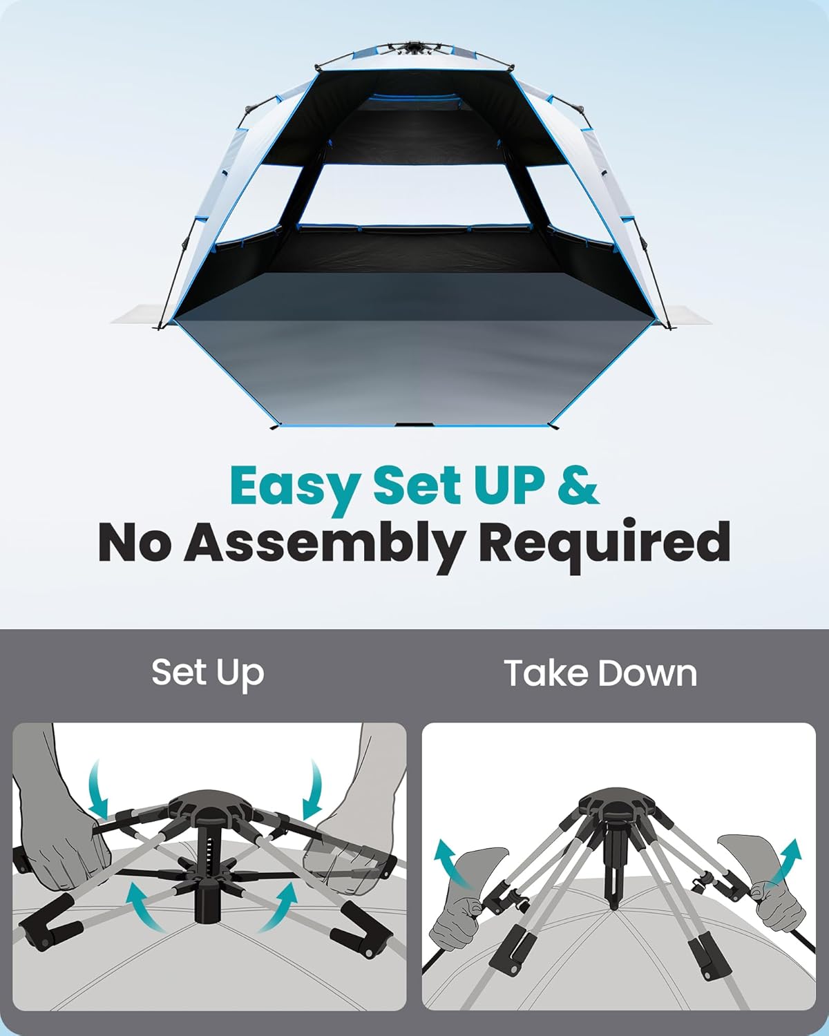OutdoorMaster Beach Tent - Portable 4-Person Sun Shade with Blackout Technology & UPF 50+ Protection