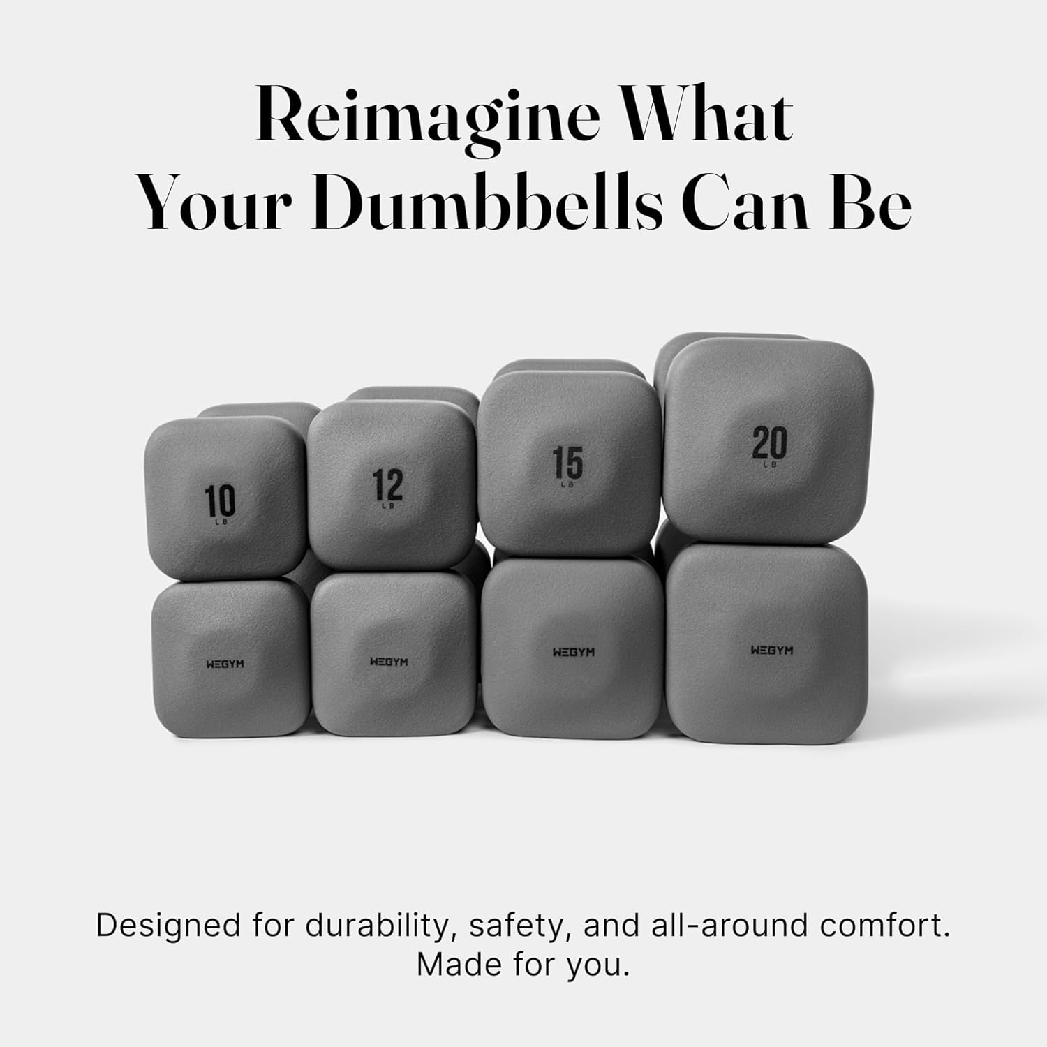 WeGym SafeGrip Square Dumbbells - Aesthetic 2+3+5+8LB Starter Set with Sandstone Rack