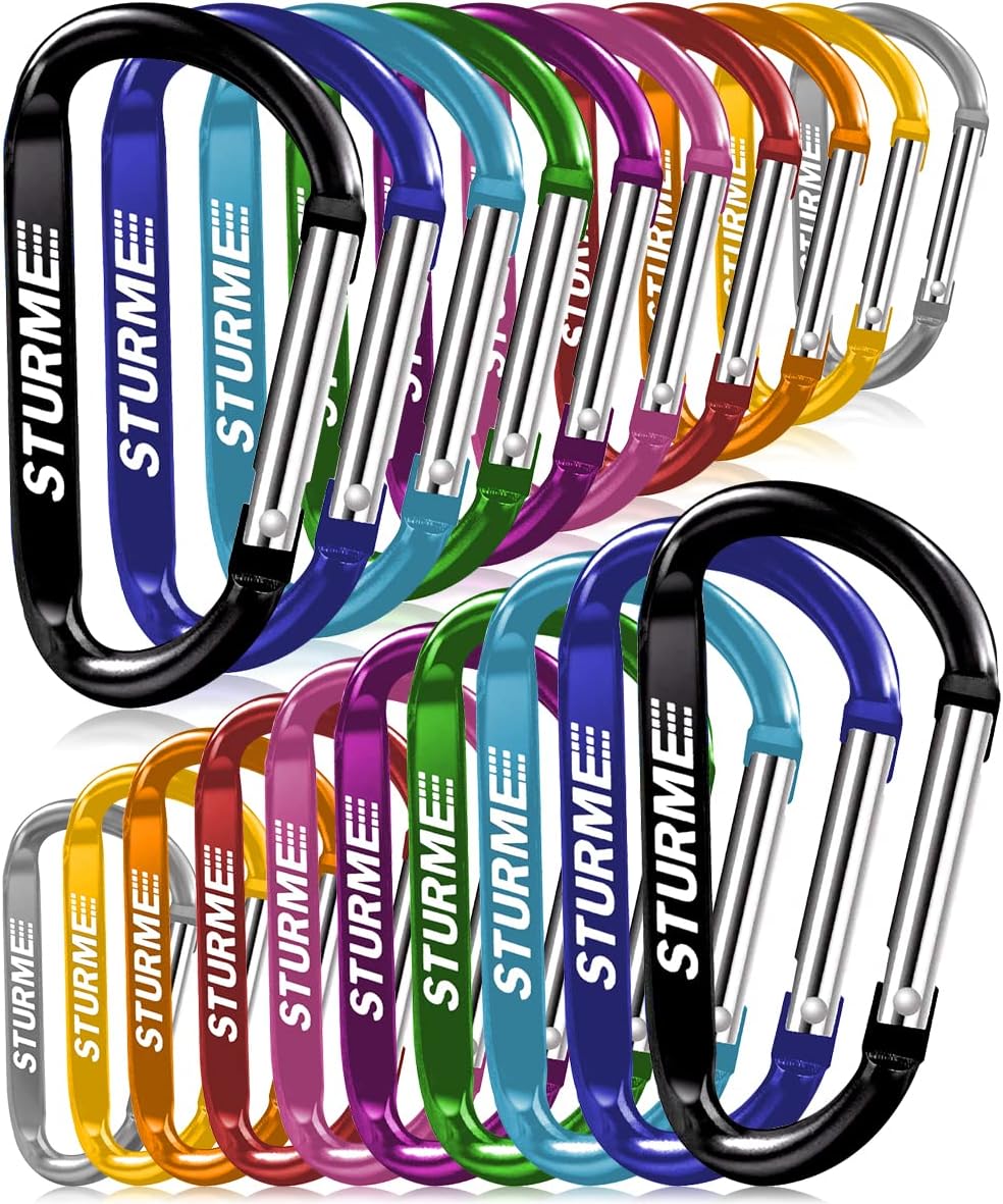 Skiennix 20-Pack Carabiner Clips - Durable Small D-Ring Hooks for Outdoor Use, 2.7" Size