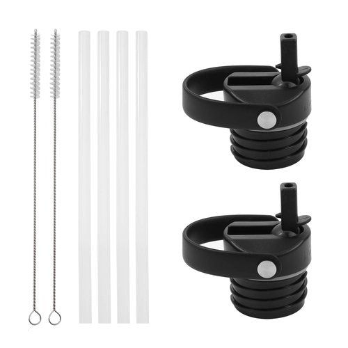 IRON °FLASK Straw Lid for Narrow Standard Mouth Insulated Sports Water Bottles, Standard Mouth, BPA Free, 2 Lids, 4 Straws, 2 Cleaning Brushes (Midnight Black)