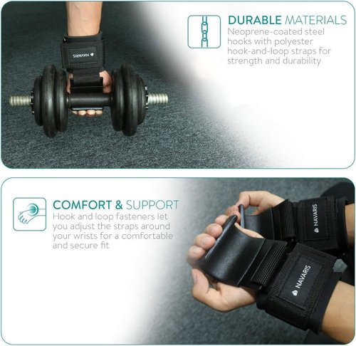 Navaris Weight Lifting Hook Straps - Durable Neoprene Wrist Support Straps for Deadlifts & Chin Ups