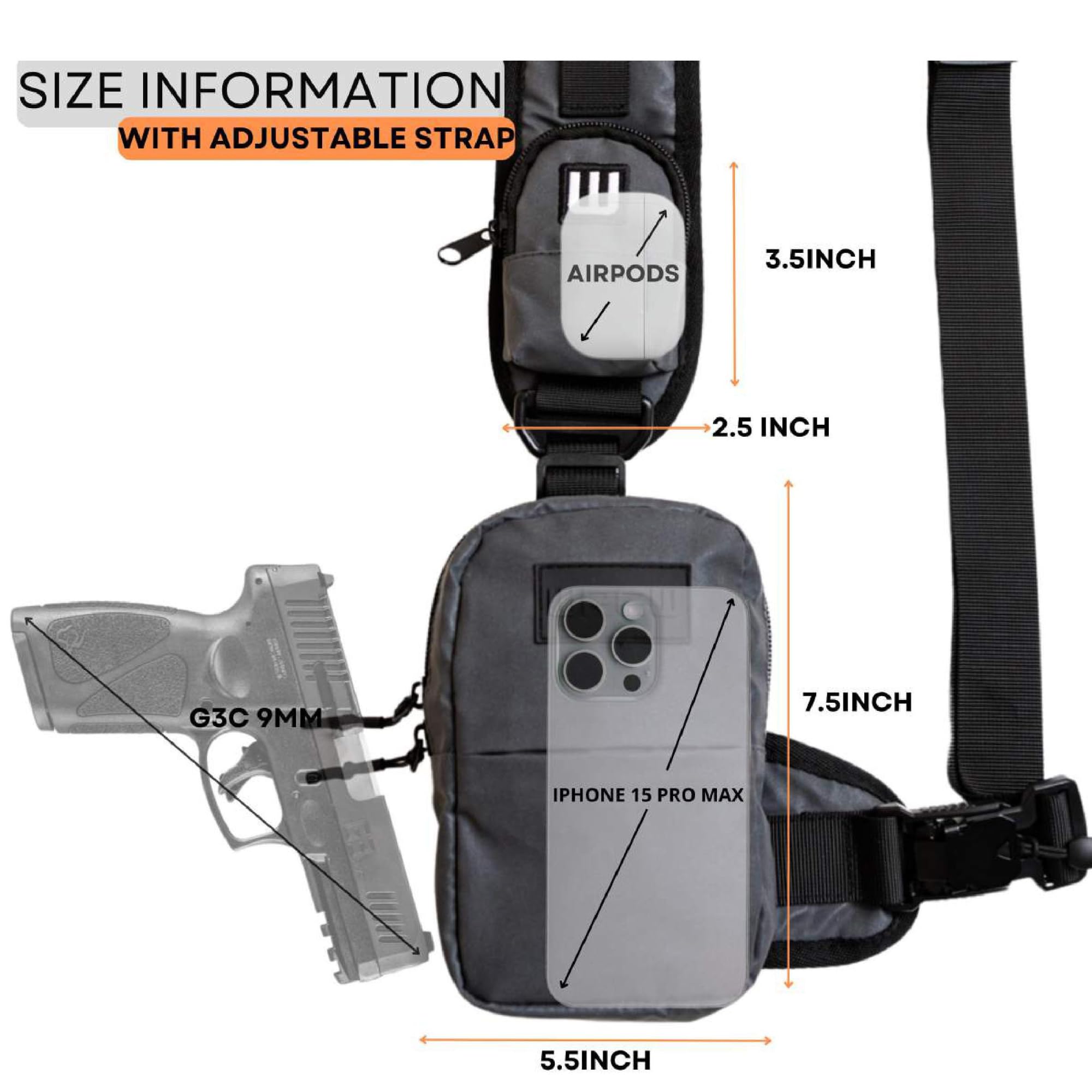 WREW Small Sling Bag for Men-Cross body bag with Shoulder Straps,Mini Sling Crossbody bag for Women-Travel Backpack for Hiking,Daypack Multipurpose Over the Shoulder Chest Bags with Keyholder(Black)