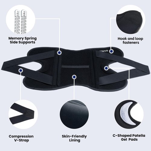 JOMVD Knee Brace for Knee Pain, Meniscus Tear, Adjustable Knee Support with Side Spring Stabilizers for ACL, MCL, Arthritis, Patella Stability, Knee Pain Relief, Injury Recovery, Women and Men, Medium