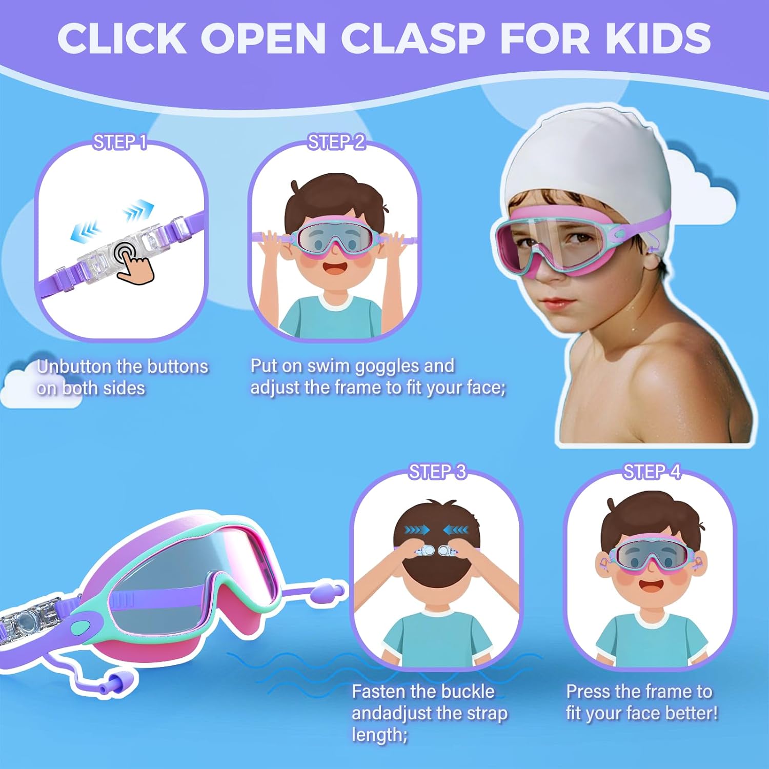 Skiennix Swimming Goggles - Anti-Fog UV Protection with Earplugs | Large Frame for Kids 4-12