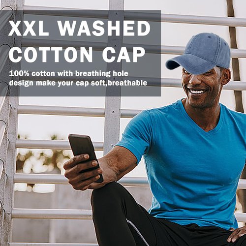 Oversized XL XXL 100% Cotton Basebal Cap Large Dad Washed Sport Cap Unconstructed Low Profilel Hat for Big Head(23.5"-25.5") Navy Blue