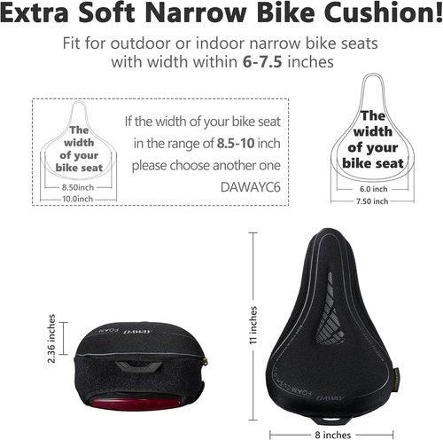 DAWAY Comfortable Bike Seat Cover - C3 Soft Gel & Memory Foam Cushion for Peloton, Stationary & Mountain Bikes