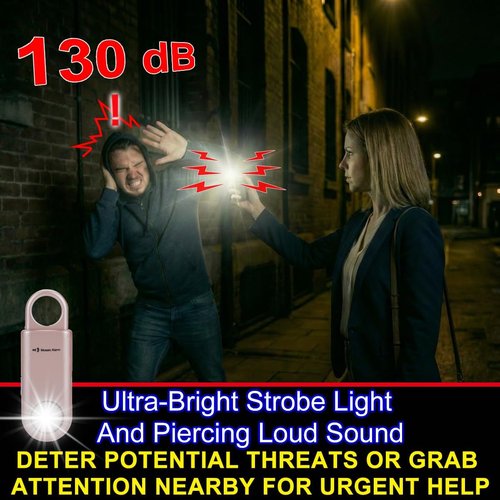 130dB Personal Safety Alarm | Ultra Bright Strobe Light & Loud Keychain Siren for Women & Night Runners - Black
