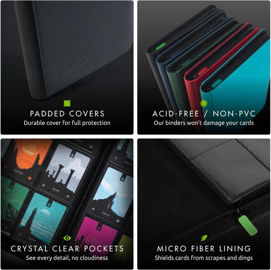 Vault X 12 Pocket Trading Card Binder - Premium Exo-Tec Material, Holds 480 Cards, Black