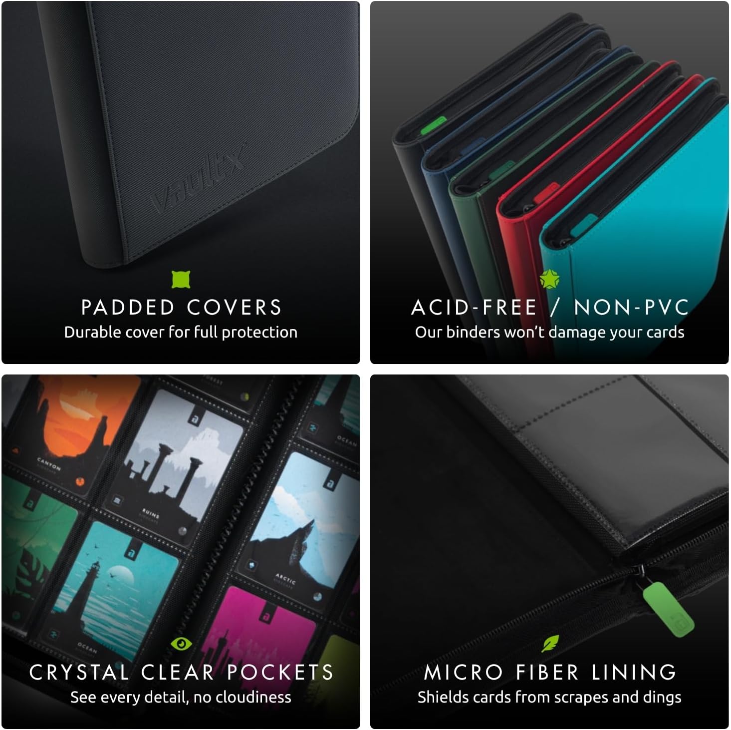 Vault X 12 Pocket Trading Card Binder - Premium Exo-Tec Material, Holds 480 Cards, Black