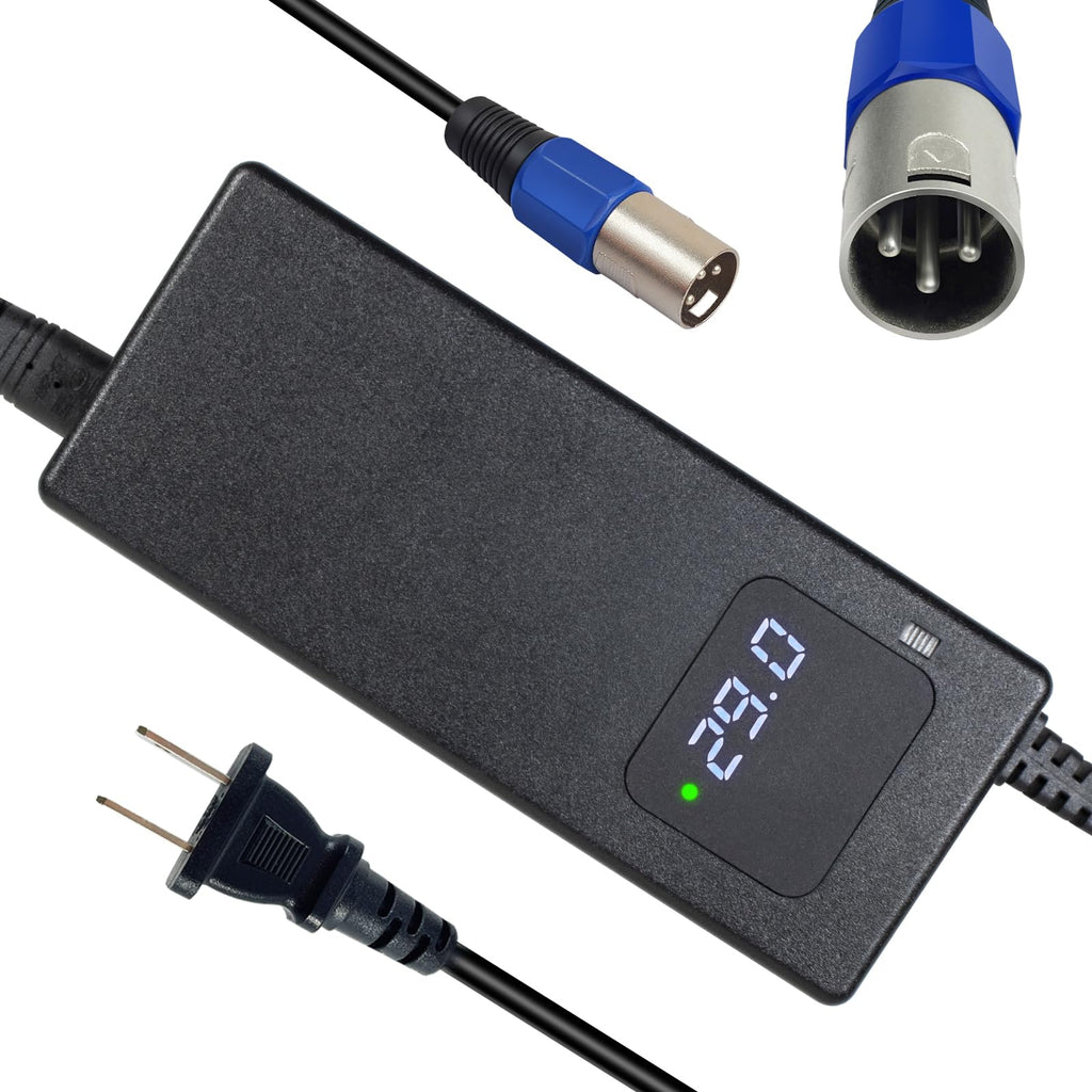 YZPOWER 24V 4A Lead Acid Battery Charger 3-Pin Male XLR Connector for 24 Volt GLE AGM Lead Battery,24v Power Charger Adapter with Display and Built-in Fan