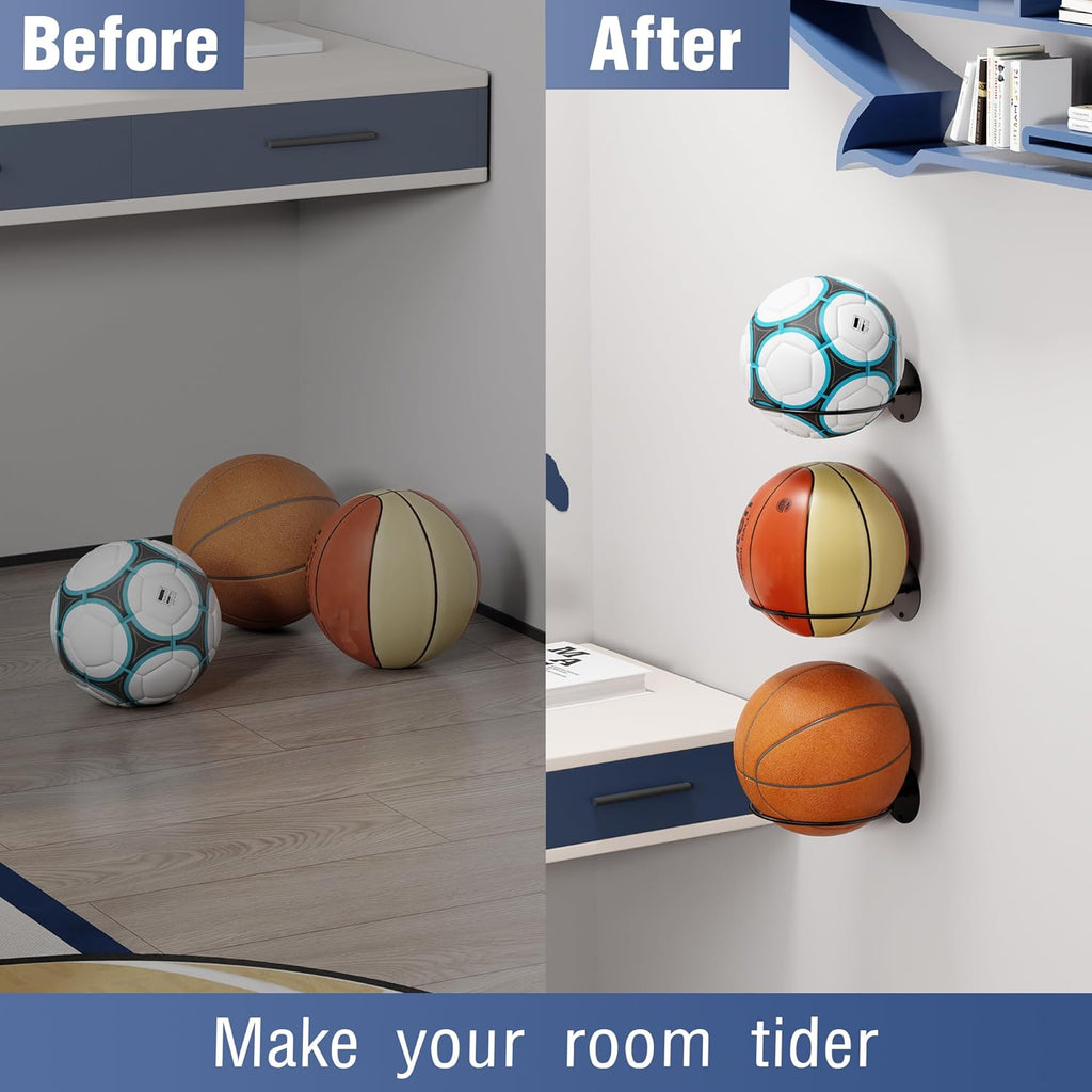 Skiennix Basketball Holder Wall Mount - Stylish Sports Room Decor & Storage Rack for Balls
