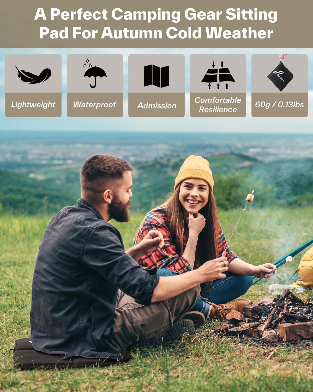 Sportneer Folding Seat Pad - Lightweight Waterproof Camping Mat | 15.75'' x 15.75'' for Hiking & Picnics