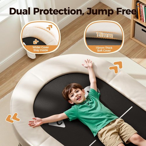 BCAN 56-Inch Kids Trampoline - Safe & Foldable Design with Adjustable Handlebar | ASTM Certified for Ages 1-8, Max Load 220lbs