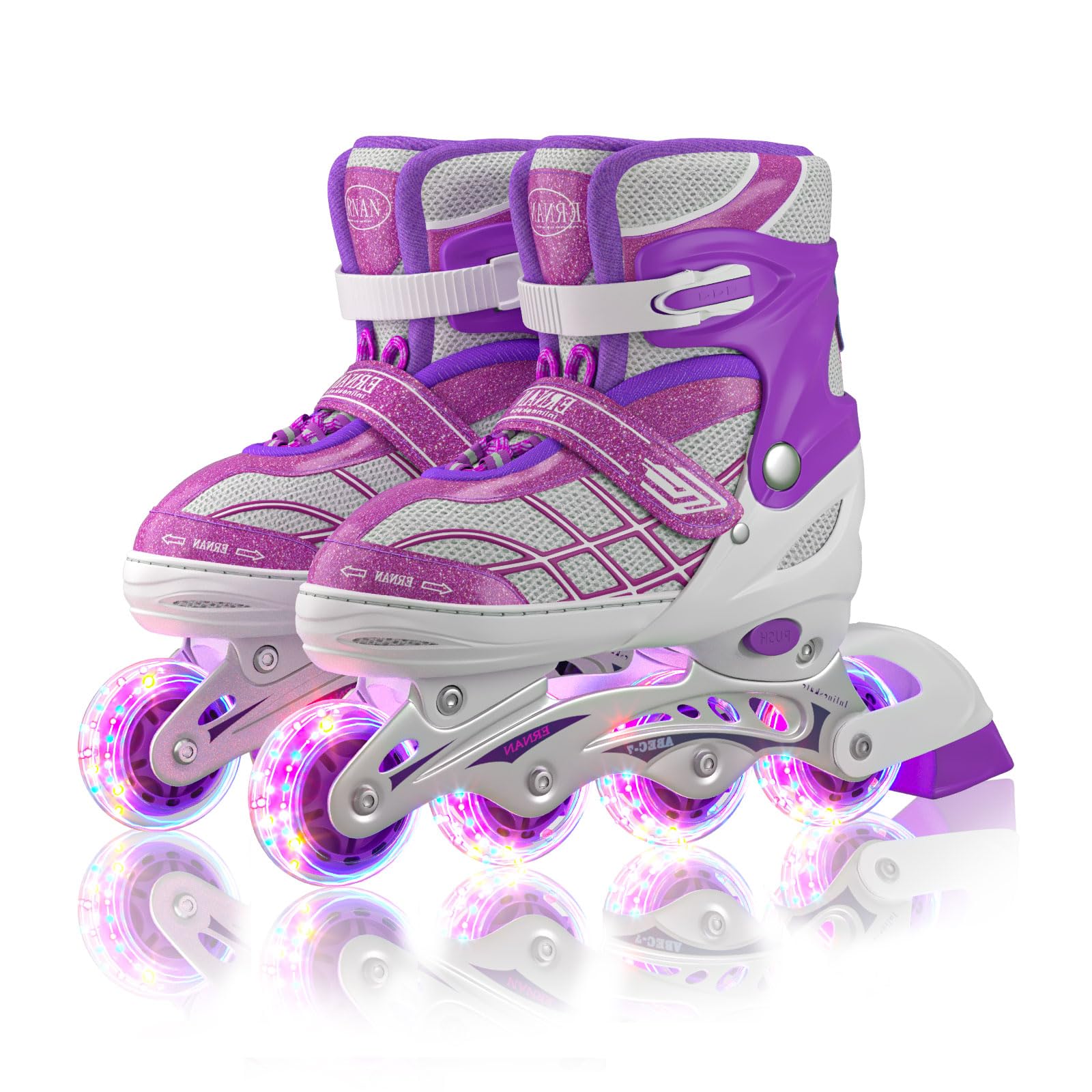 Uleetot Inline Skates for Boys, Girls,.Adjustable Light up Roller Skates Purple Holographic High Top Faux Leather Rollerskates for Beginner Indoor Outdoor (Medium-Big Kids(2-5 US))