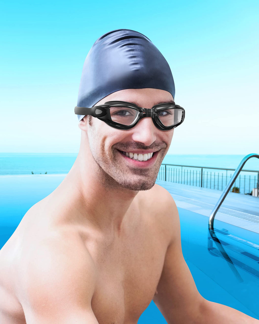 Aegend Swim Goggles, Swimming Goggles No Leaking Full Protection Adult Men Women Youth, Black-color Lens