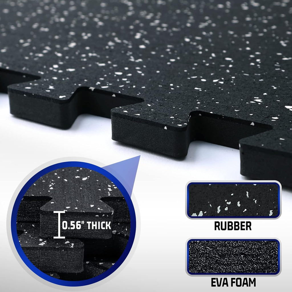 SUPERJARE Exercise Mats - 0.56'' Thick High-Density EVA Foam | 12 Pcs Interlocking Gym Flooring, Black/Grey