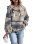 Fessceruna Womens Aztec Zip Up Hoodie - Grey Large, Boho Western Pullover