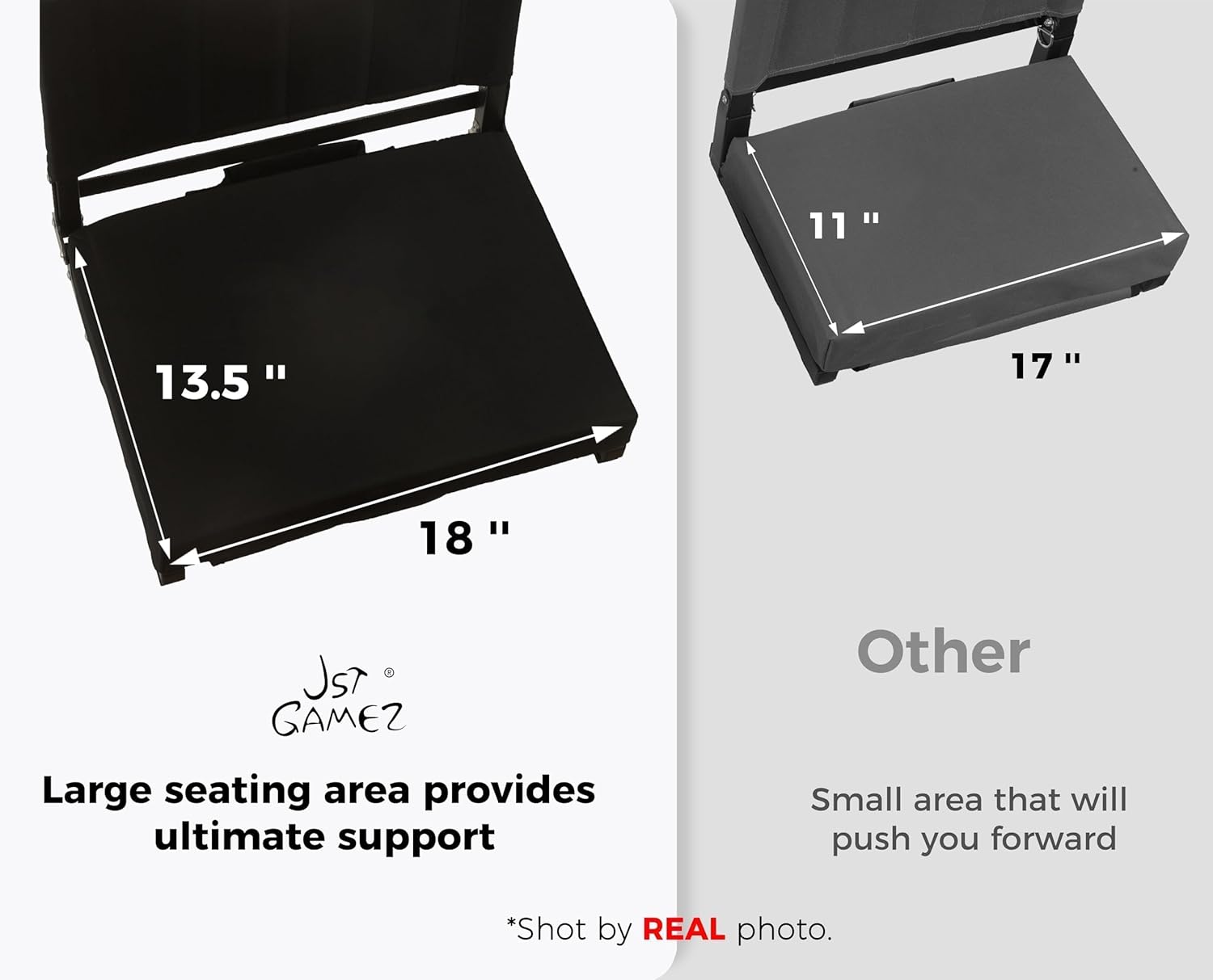 Skiennix Stadium Seats - 18.5" High Back Support & 3" Thick Foam Cushion | Portable Folding Chair with Strap & Cup Holder