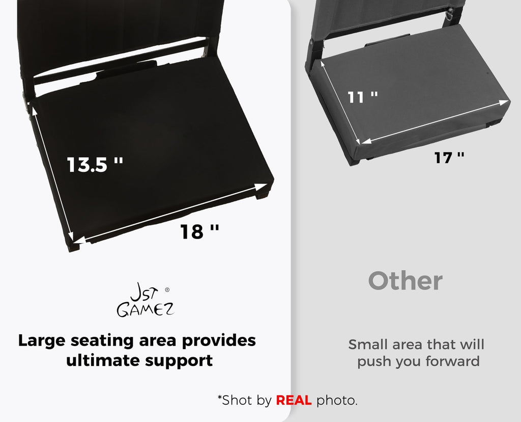 Stadium Seats with High Back Support Bleacher Chairs with 18.5in Adjustable Back and Wide Thick 3in Foam Cushion Portable Folding Bleacher Chair Includes Shoulder Strap and Cup Holderr Black 2 pcs