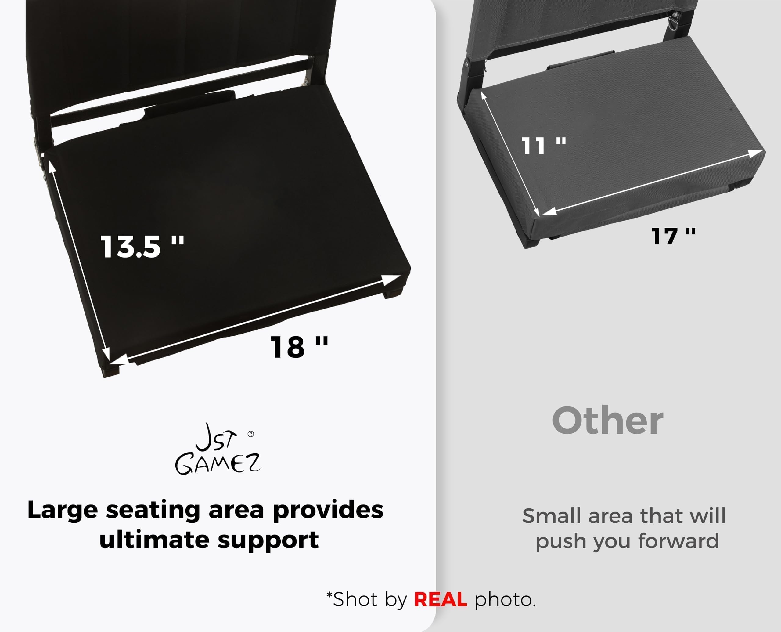 Stadium Seats with High Back Support Bleacher Chairs with 18.5in Adjustable Back and Wide Thick 3in Foam Cushion Portable Folding Bleacher Chair Includes Shoulder Strap and Cup Holderr Black 2 pcs