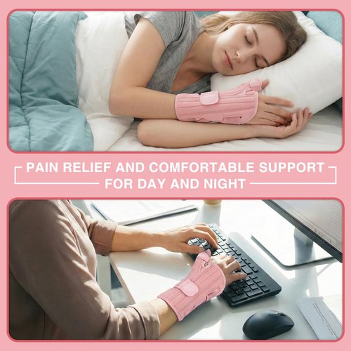 NuCamper Carpal Tunnel Wrist Brace with Thumb Support, Thumb Brace Spica Splint for De Quervains Tenosynovitis, Tendonitis, Trigger Thumb Splint Wrist Support for Men Women - Right Hand,Pink,S/M