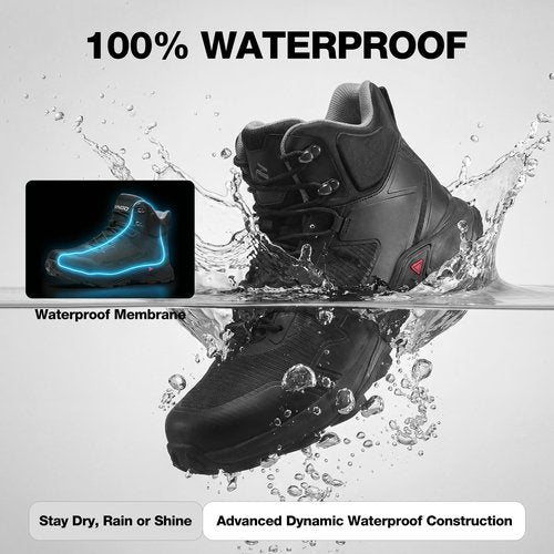 NINGO Men's Hiking Boots, Waterproof All-Terrain Hiking Shoes, Breathable Lightweight Outdoor Ankle Boots for Trekking, Backpacking, Walking, Mountaineering，Black Size 8.5