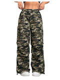 Floerns Girl's Camo Print Straight Leg Y2k Pants Elastic Waist Gym Track Pants Army Green 10Y