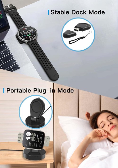 YAJOJO Portable 2-in-1 Magnetic Charger for Amazfit Bip 6/Amazfit Active 2 Square/Active 2 - Travel Separable Magnetic Charging Dock with USB Charger Cable