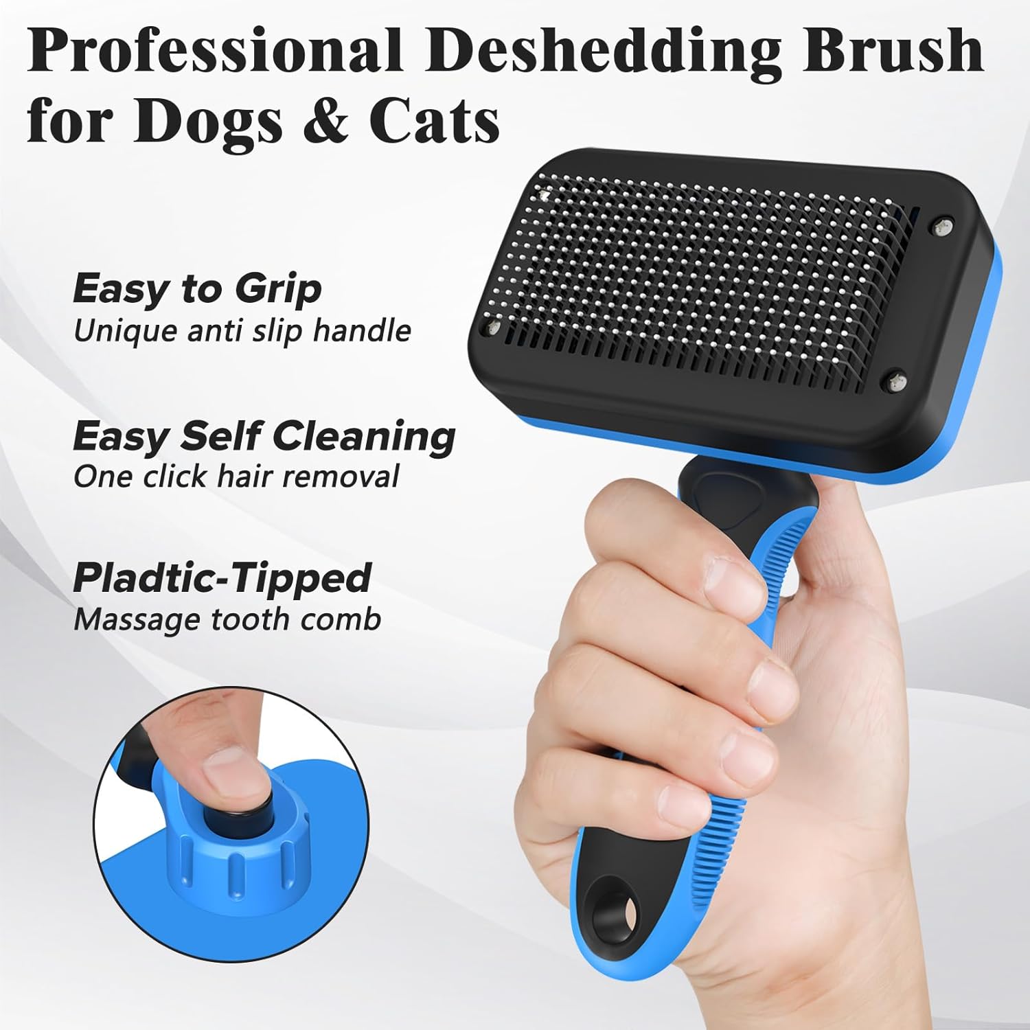 Skiennix Self-Cleaning Slicker Brush & Dog Comb - Gentle Deshedding Tool for Dogs, Cats & Small Pets (Blue)