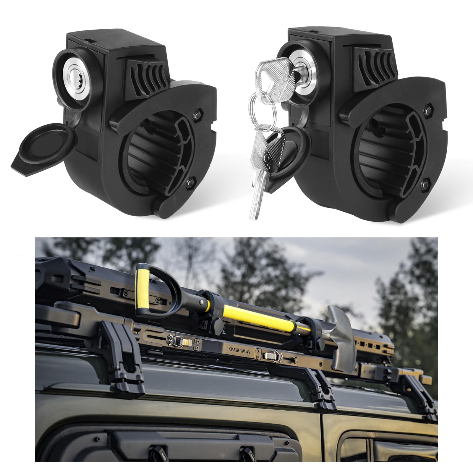 Shovel Holder Rubber Grip Mount Kit with Lock – Fits 0.79"-1.97" Tool Handles, Quick-Release for Off-Road Vehicles, Roof Racks, Molle Panels, SUVs, Trucks, UTVs, ATVs – Heavy-Duty, Anti-Theft Design