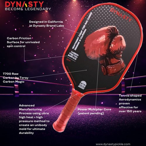 Dynasty Heavyweight Champ T700 Triple-Layer Raw Carbon Fiber + Carbon Friction Surface 16mm Tennis-Shaped Aerodynamics *Gen 3.5 Pickleball All-Court Paddle* (Red Crimson)